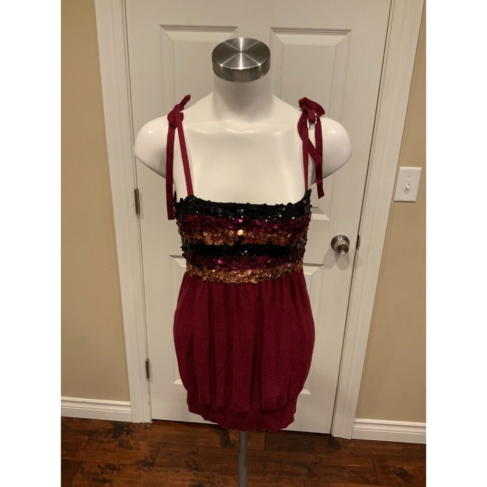 Sonia Rykiel Bordeaux Knit Wool Tank Top W/ Sequins, Size Large NWT! $358